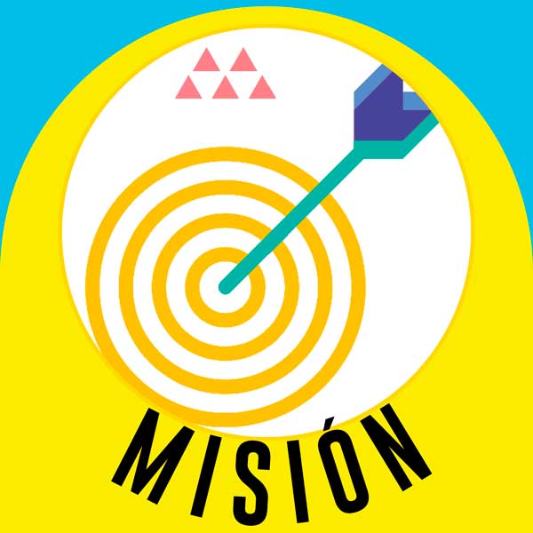 Ilustración representando flecha en centro de diana con texto Misión abajo
